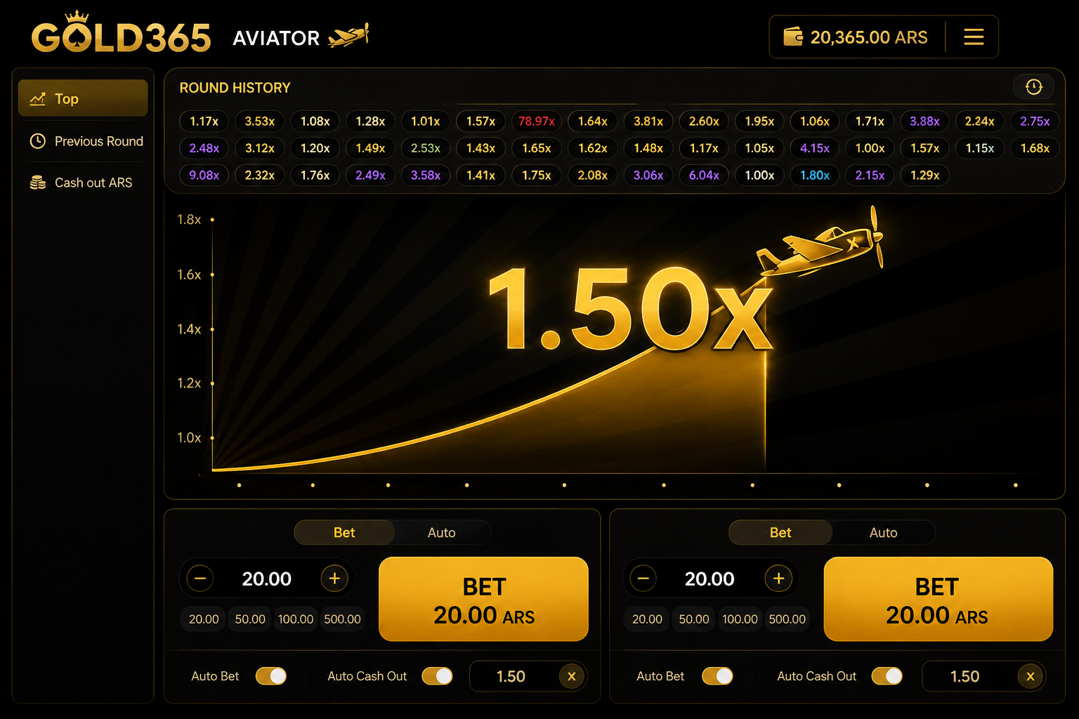 Gold365 Aviator game strategy dashboard displaying multiplier telemetry graphs and Provably Fair verification metrics