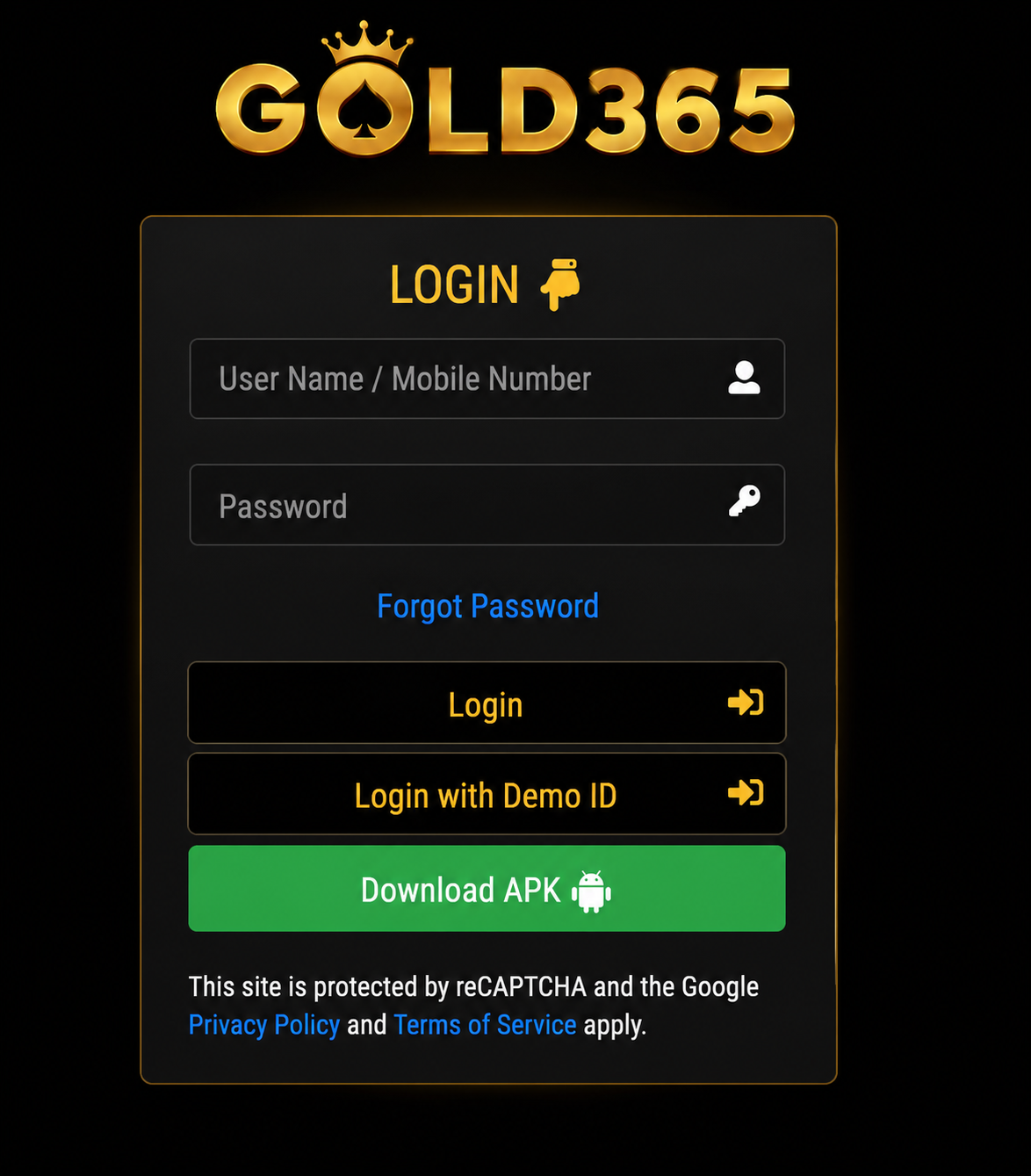 User signing into the Gold365 sports information platform